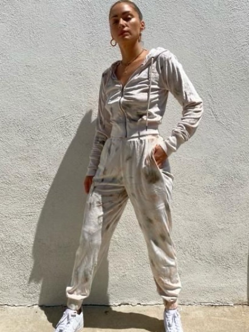 AFRM Bedford Velour Hoodie Jacket in Mocha Tie Dye (pants sold separately)